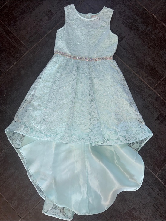Rare Editions Other - Girls Lace High-Low Party Dress with beautiful Sparkle Waistband - Light Blue